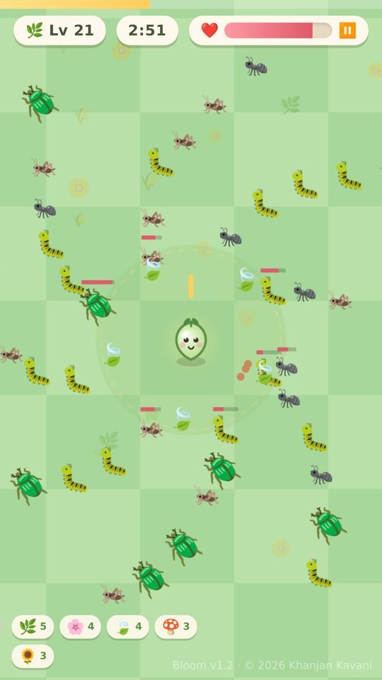 Bloom mid-run: a garden of plants firing at a swarm of pests